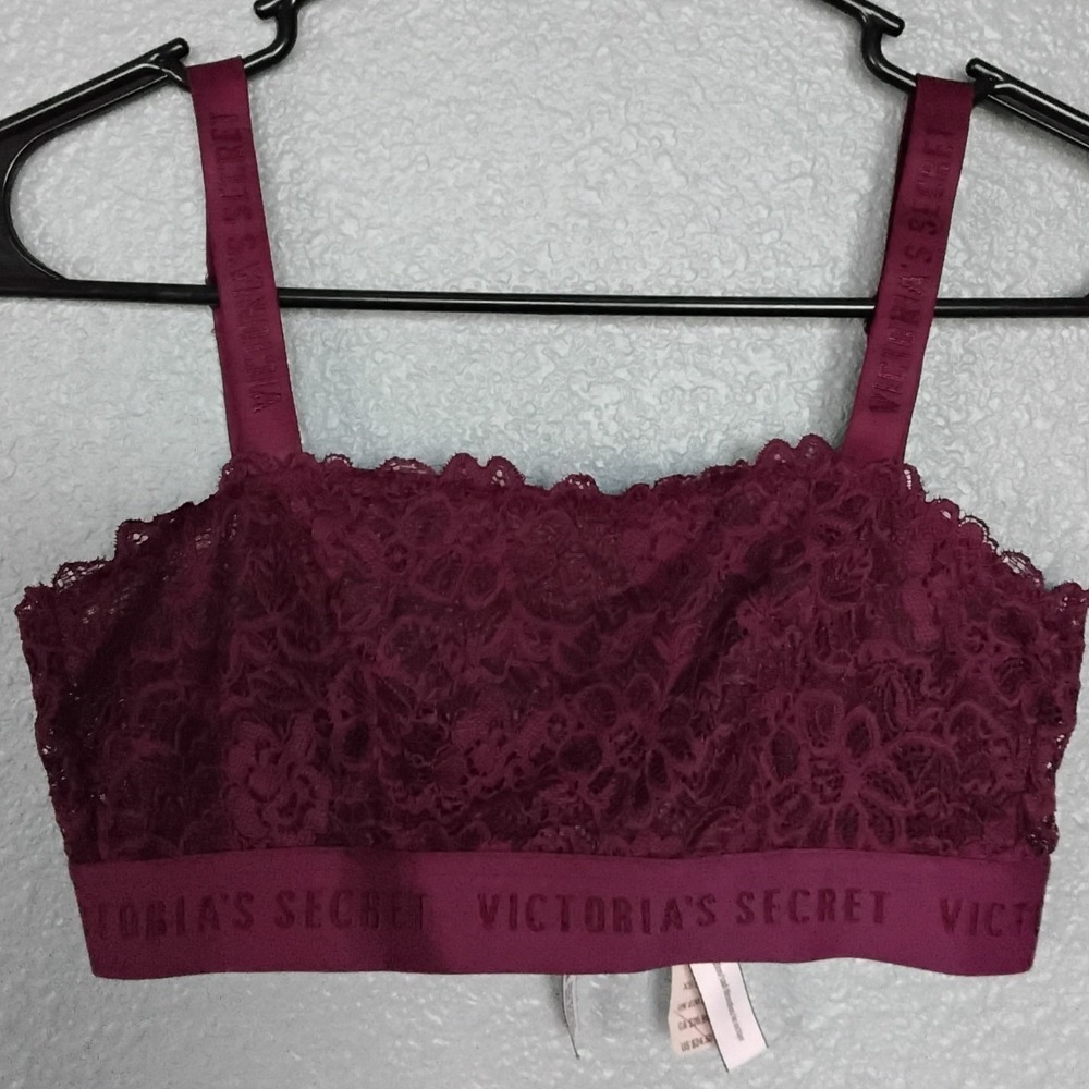 Victoria's Secret Plum Floral Lace Bralette Logo Straps XS NEW